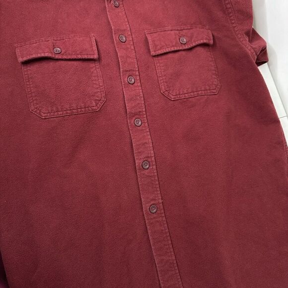 LL Bean Chamois Shirt Jacket Men's L Burgundy Long Sleeve Shacket Button up - Picture 10 of 11